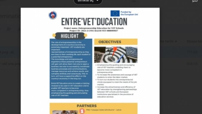 Projekta “Entrepreneurship Education for VET Schools”, ietvaros turpina izstrādāt vizuālos materiālus
