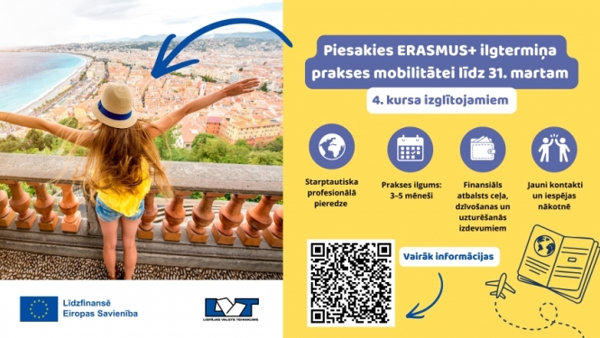 IZMANTO IESPĒJU DOTIES ERASMUS+ ILGTERMIŅA (ErasmusPro) PRAKSES MOBILITĀTĒ!